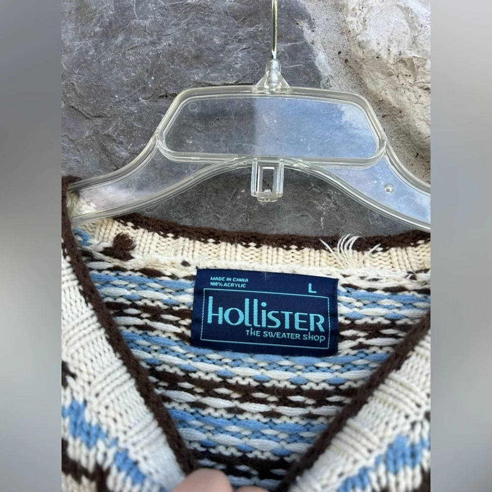 Y2K Hollister Sweater Size L Fair Isle Knit Retro Chunky Preppy Ski Lodge Jumper